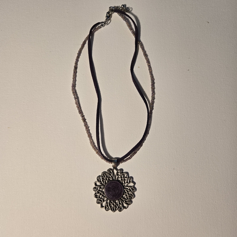 Elegant Silver Tone and Purple Pendant Necklace